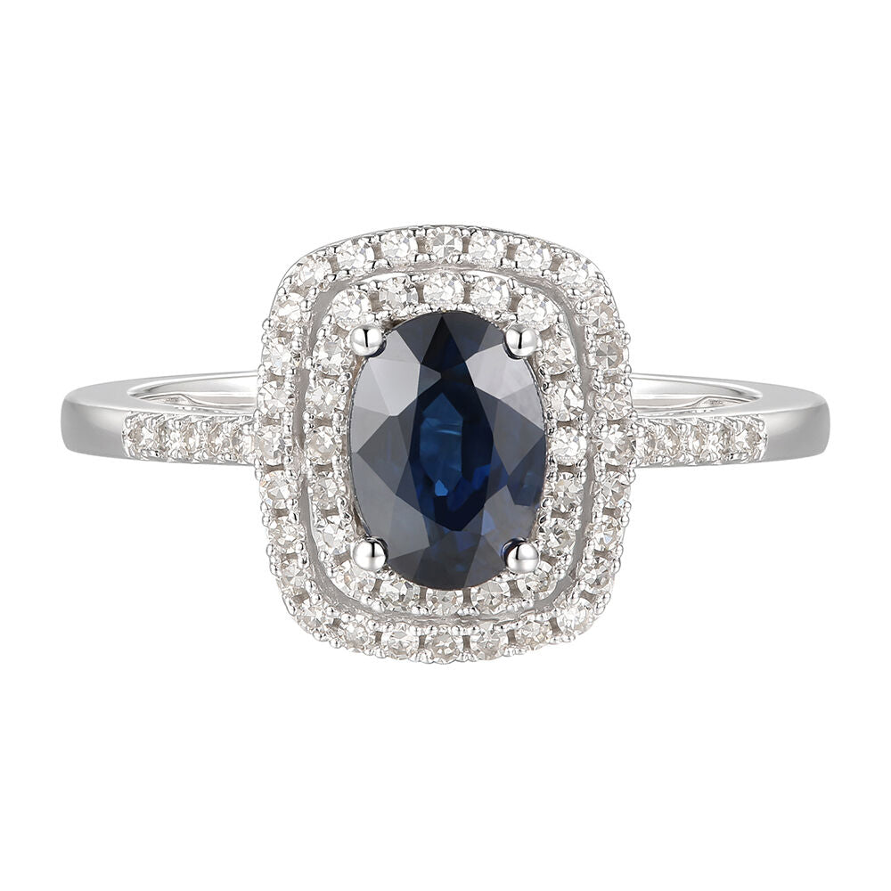 Blue Sapphire & 1/4 ct. tw. Diamond Ring in 10K White Gold