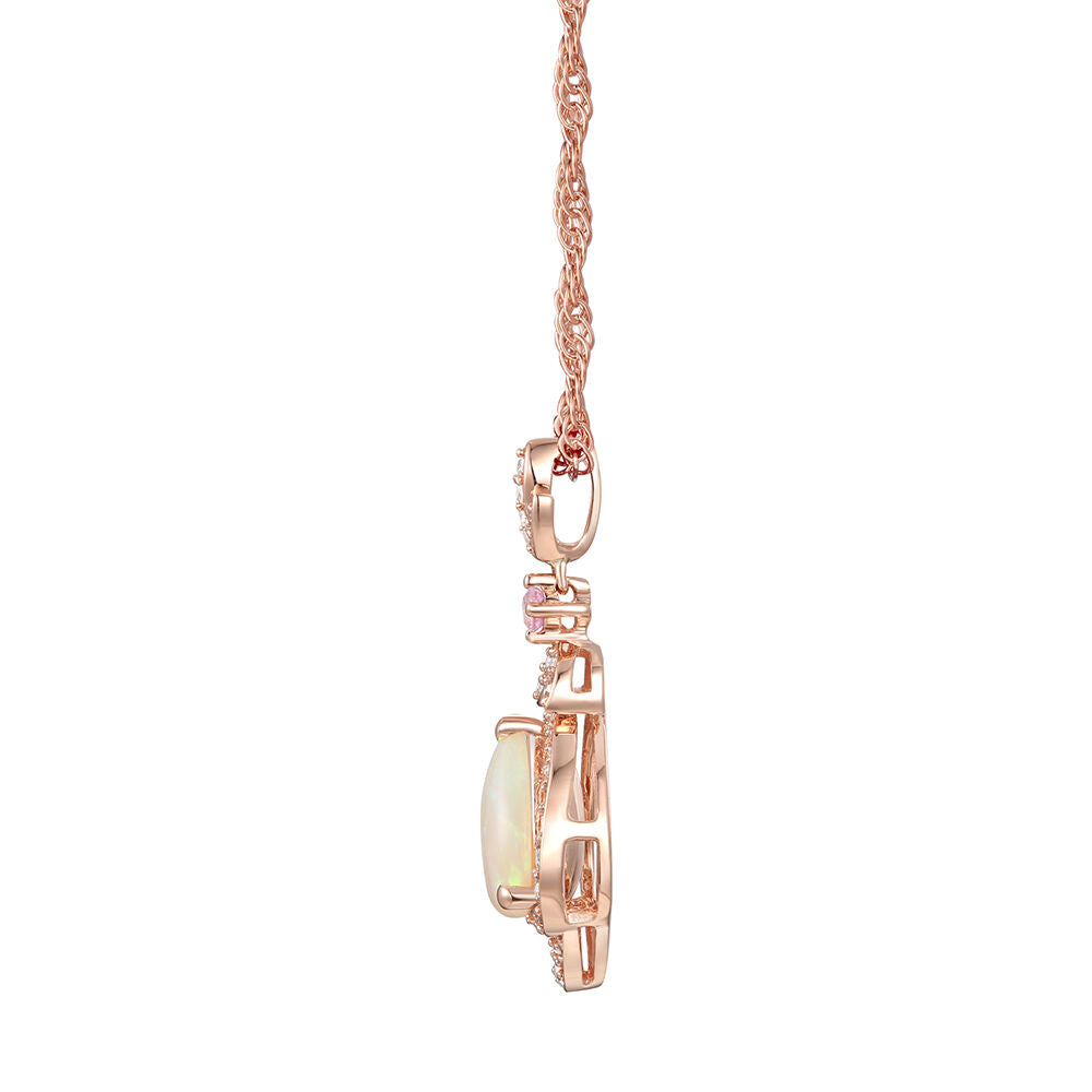 Opal, Pink Sapphire & 1/5 ct. tw. Diamond Pendant in 10K Rose Gold