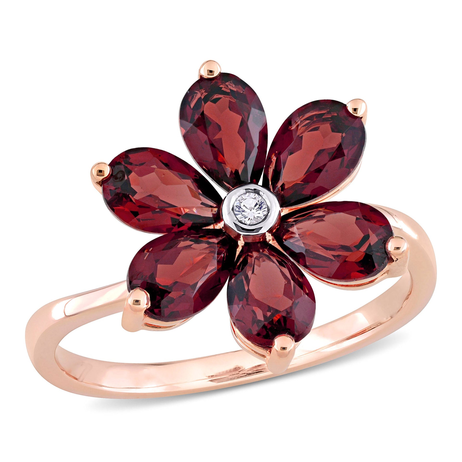 3 CT TGW Garnet and Diamond Accent Floral Ring in 10k Rose Gold
