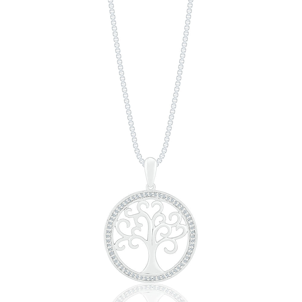1/8 ct. tw. Diamond Tree Medallion Pendant in Sterling Silver