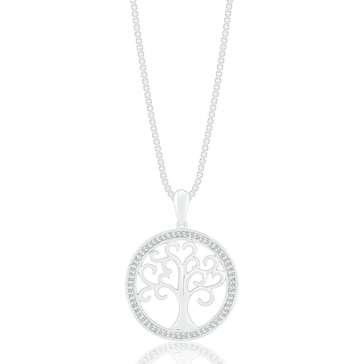 1/8 ct. tw. Diamond Tree Medallion Pendant in Sterling Silver