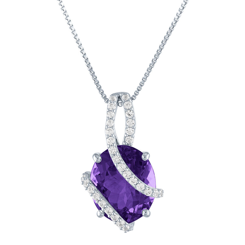 Amethyst & Lab Created White Sapphire Pendant in Sterling Silver