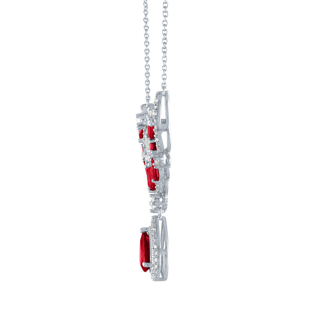 Lab Created Ruby & White Sapphire Drop Necklace in Sterling Silver
