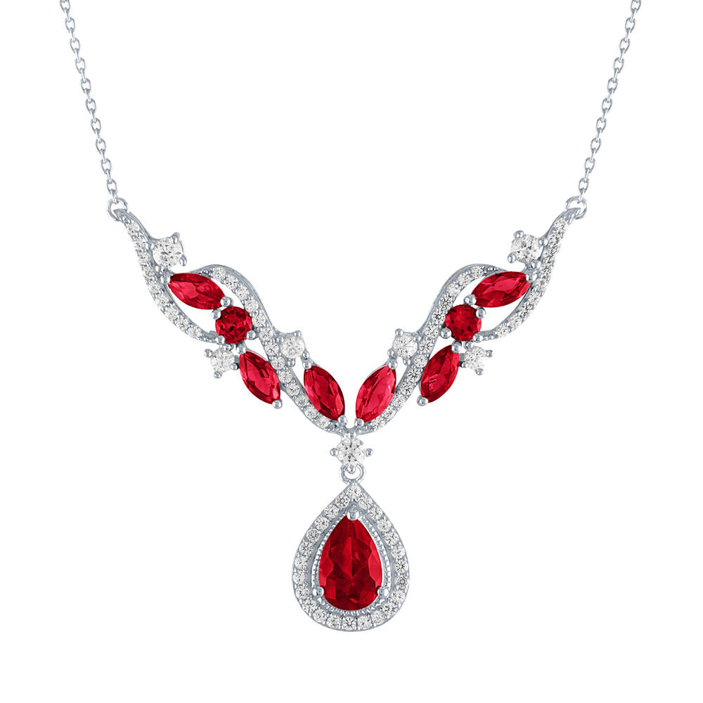 Lab Created Ruby & White Sapphire Drop Necklace in Sterling Silver