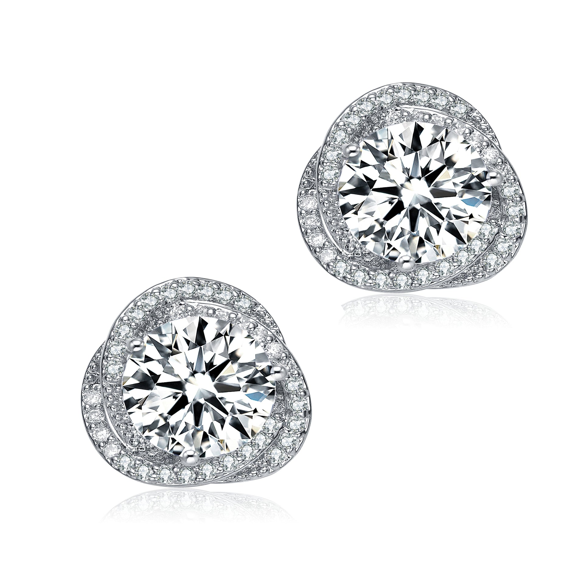 Sterling Silver Cubic Zirconia Swirl Halo Stud Earrings