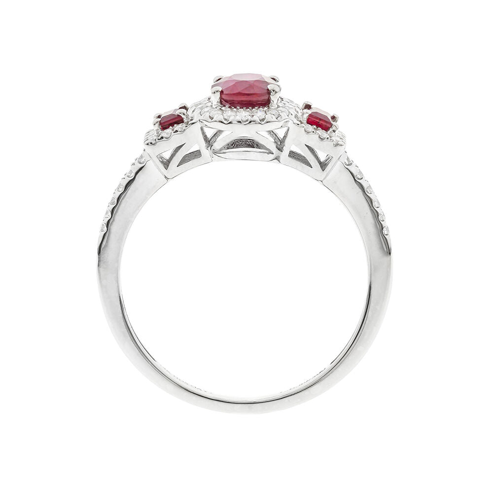 Ruby & Diamond Ring with Oval & Emerald-Cut in 14K White Gold (1/5 ct. tw.)