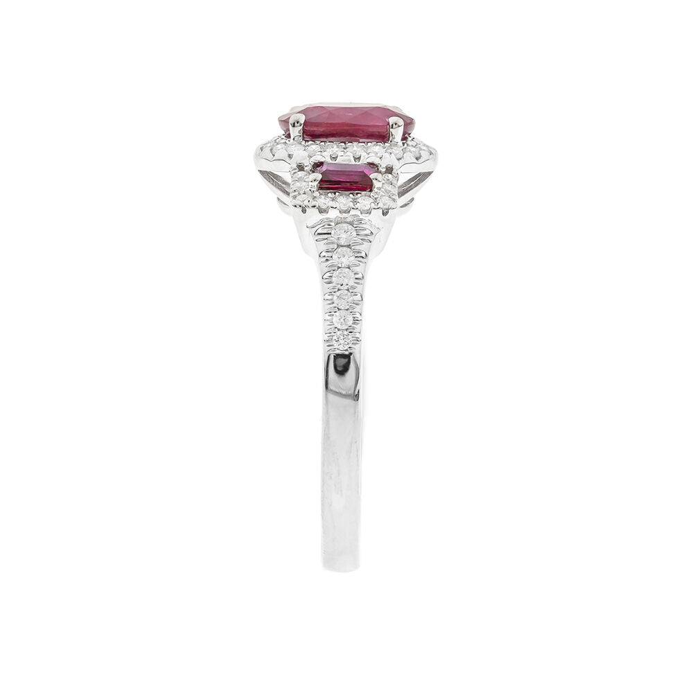 Ruby & Diamond Ring with Oval & Emerald-Cut in 14K White Gold (1/5 ct. tw.)