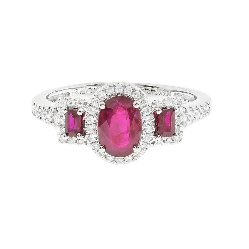 Ruby & Diamond Ring with Oval & Emerald-Cut in 14K White Gold (1/5 ct. tw.)