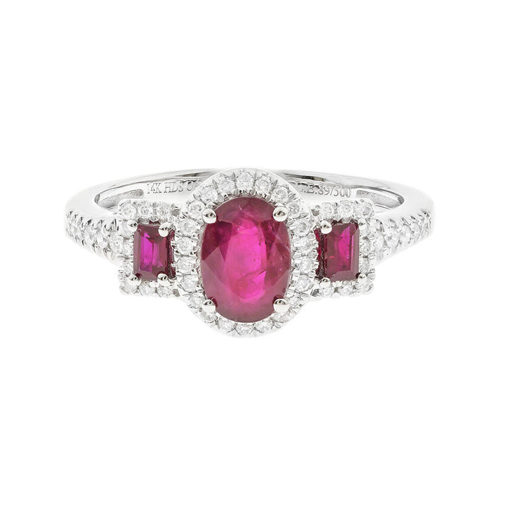 Ruby & Diamond Ring with Oval & Emerald-Cut in 14K White Gold (1/5 ct. tw.)