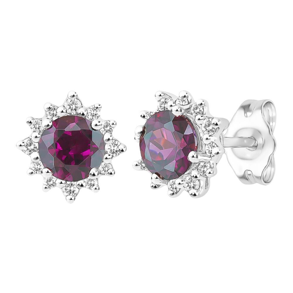 Rhodolite Garnet & Diamond Earrings in 10K White Gold (1/7 ct. tw.)