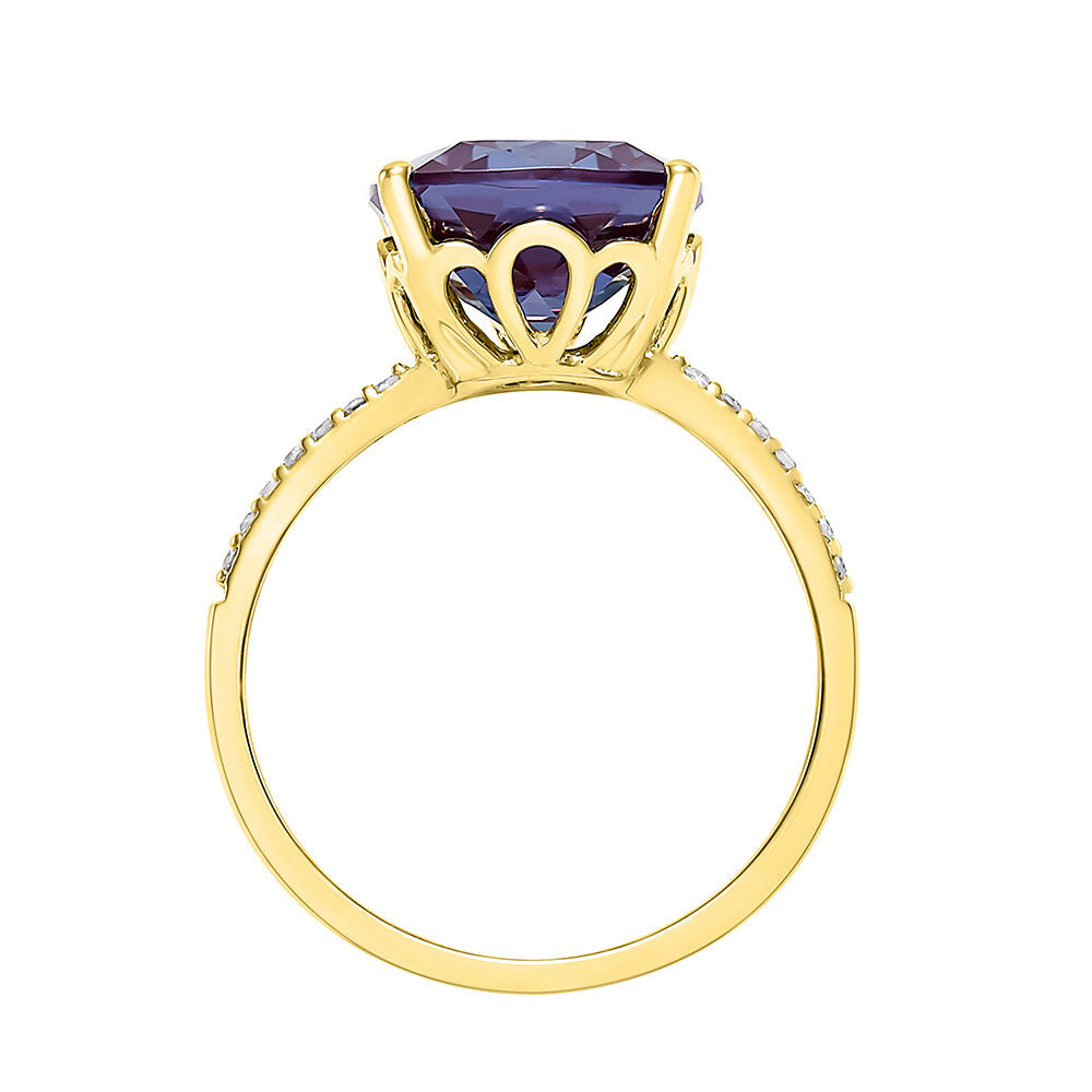 Cushion-Cut Lab Created Alexandrite Ring in 10K Yellow Gold