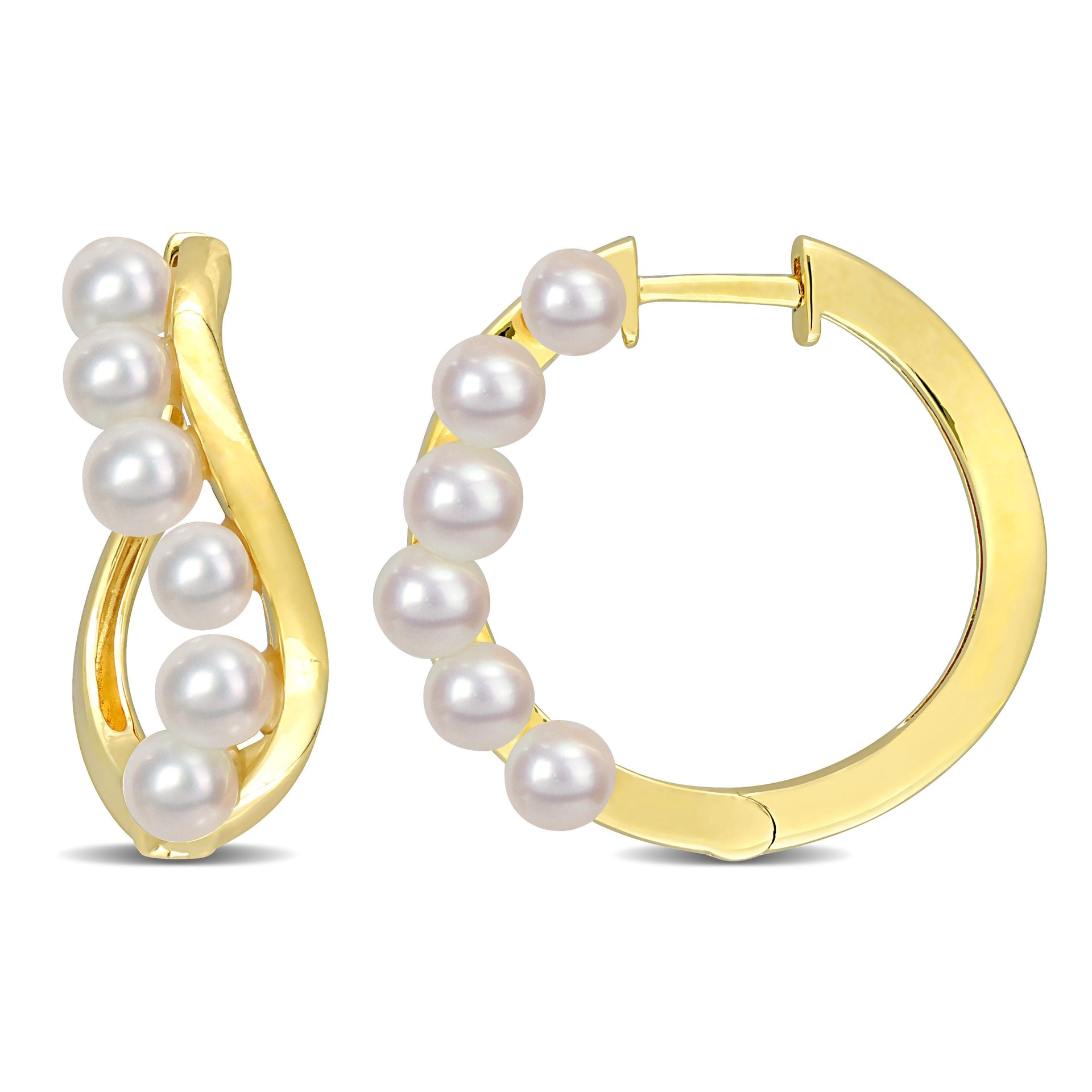 3.5-4mm Cultured Freshwater Pearl Hoop Earrings in Yellow Silver