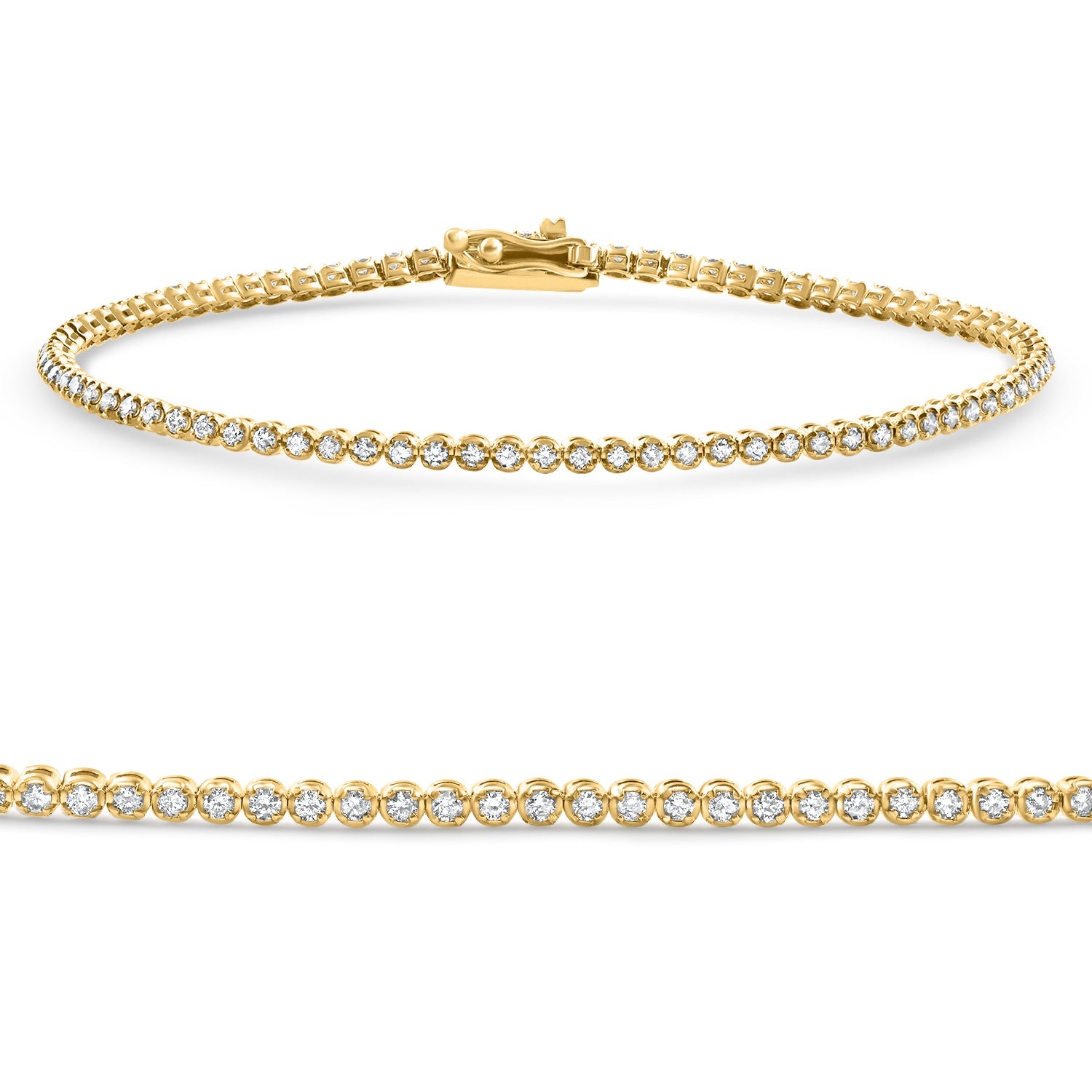 14k Yellow Gold 1Ct TW Natural Diamond Tennis Line Bracelet 7'