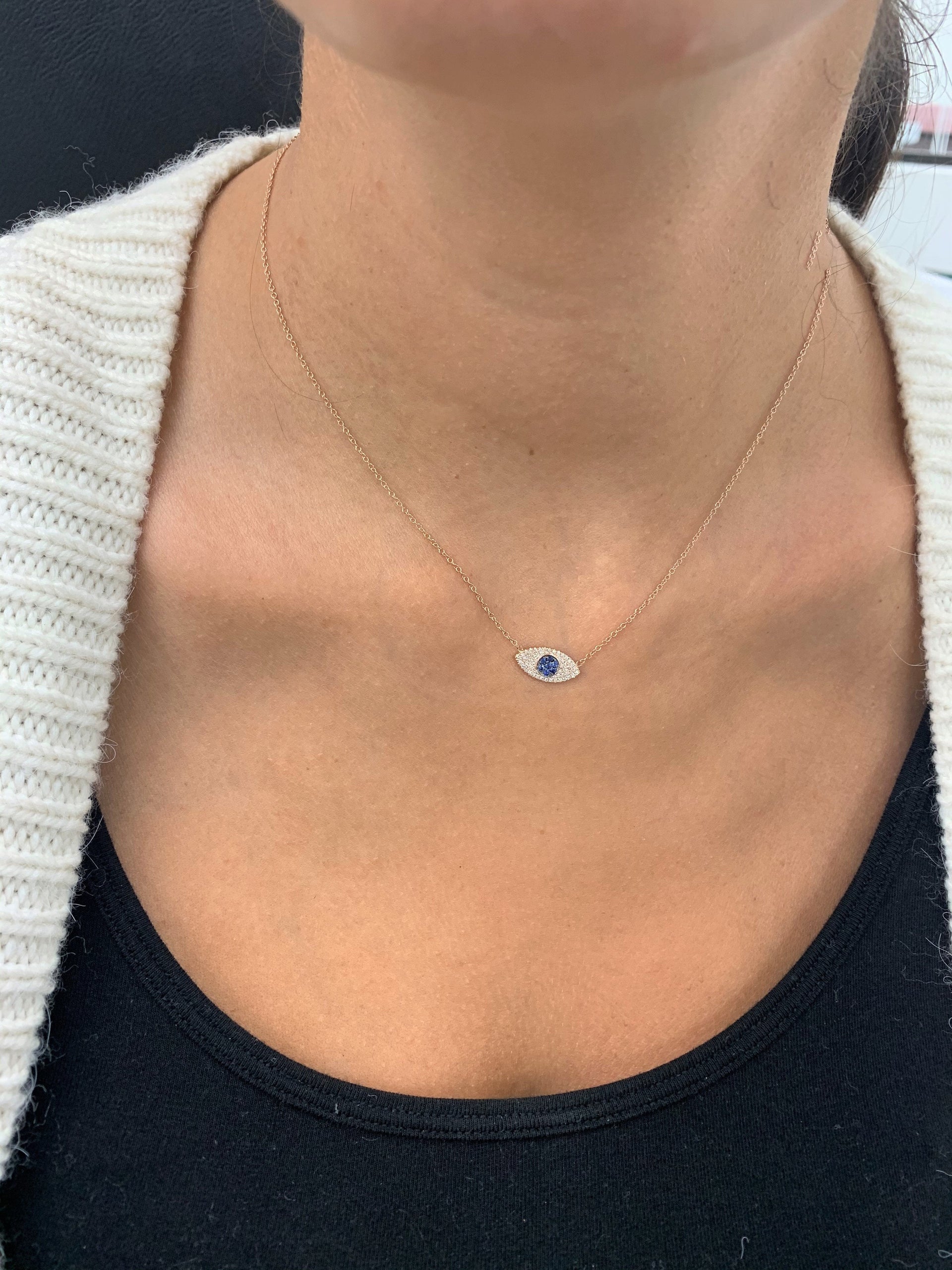 14k Gold & Diamond Evil Eye Necklace