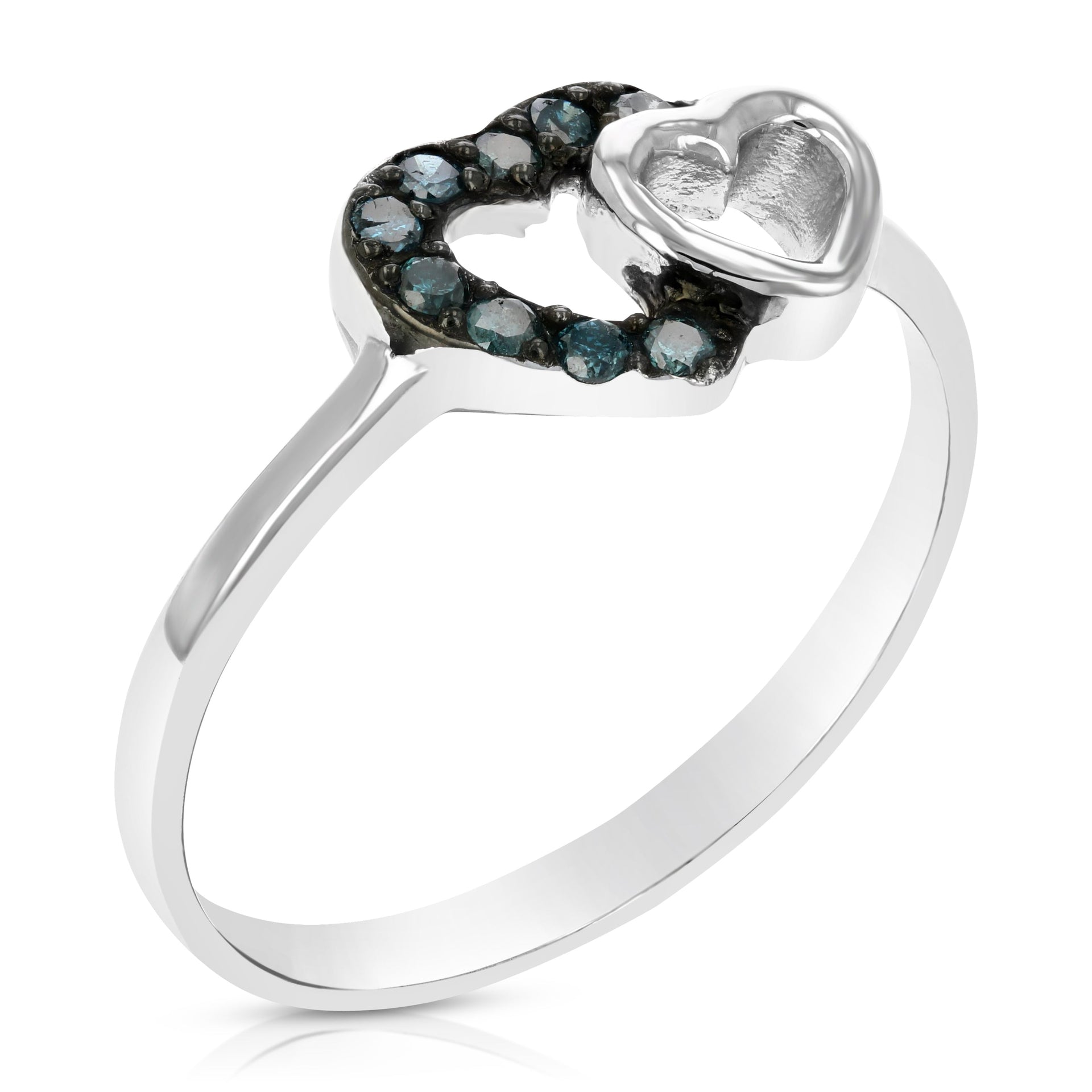 1/8 cttw Blue Diamond Heart Ring .925 Sterling Silver with Rhodium