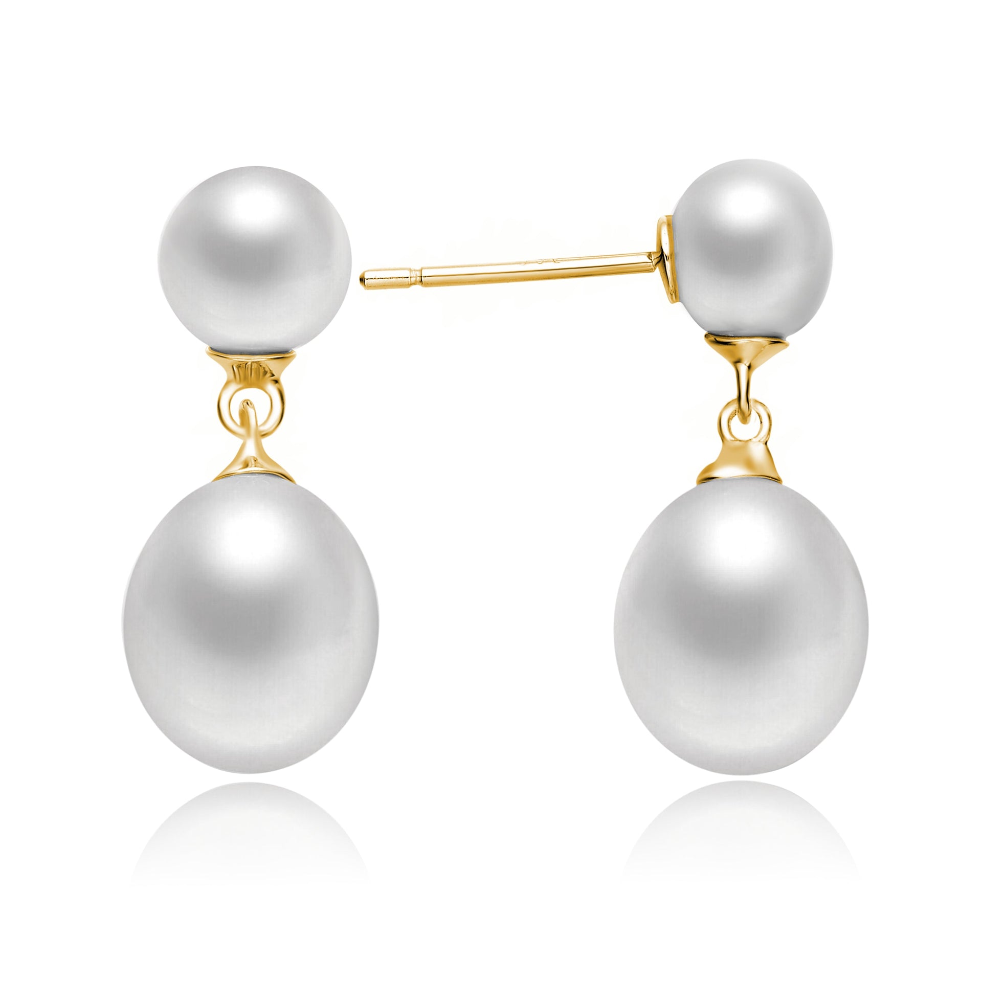 Sterling Silver Gold Plated White Pearl Drop Earrings