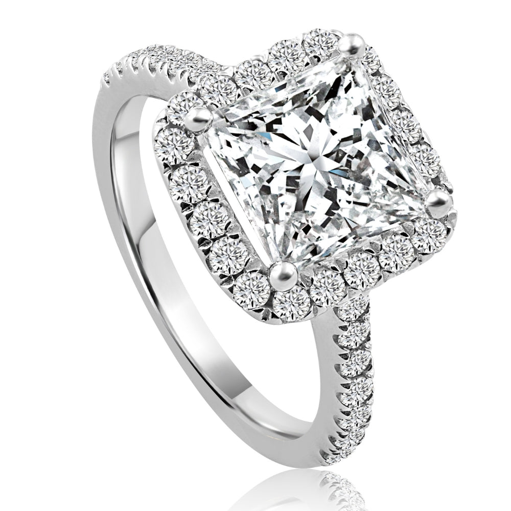 Certified 3.80Ct Princess Cut Halo Diamond Engagement Ring 14k White Gold