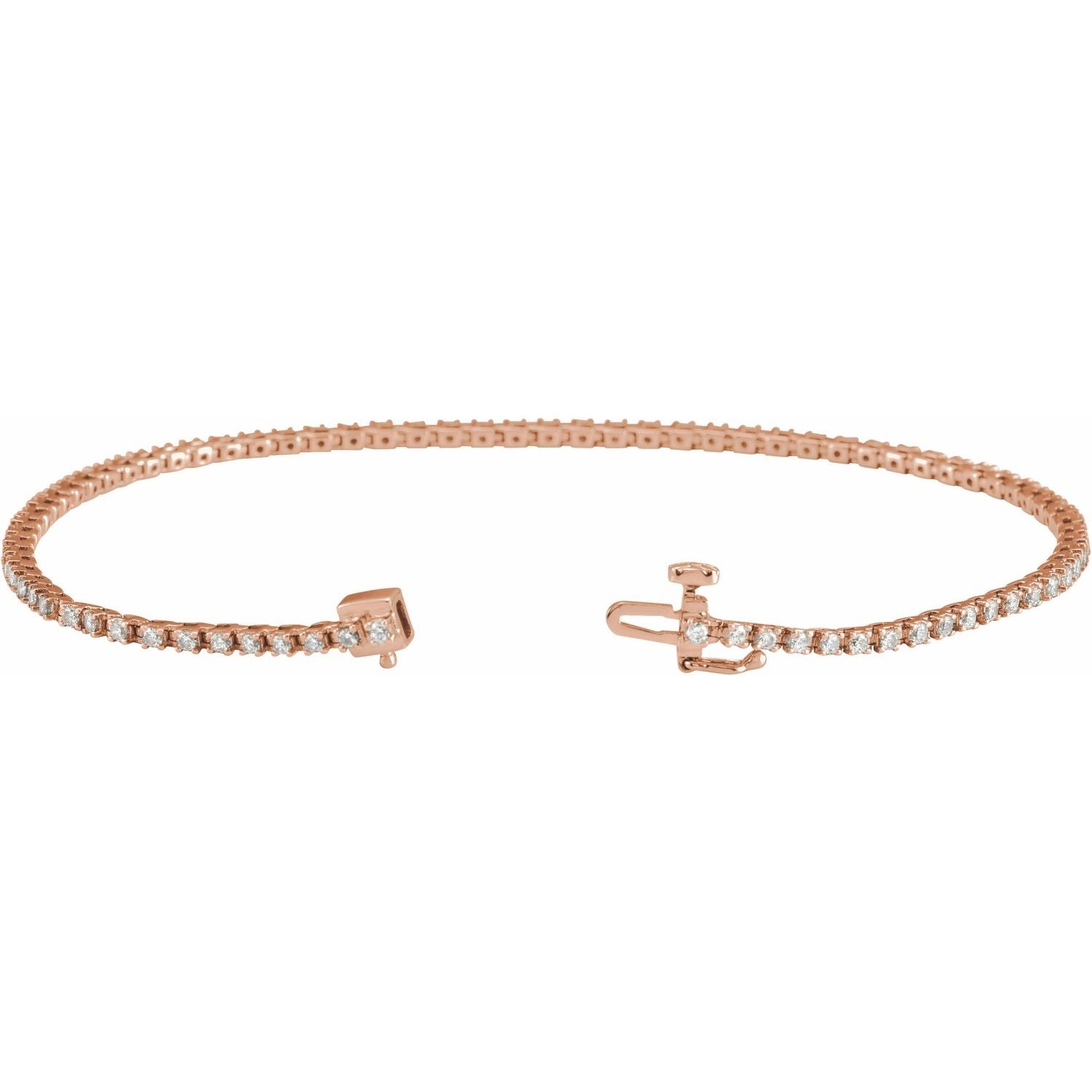 14k Rose Gold 1 Ctw Lab-grown Diamond Line Bracelet 7.25'