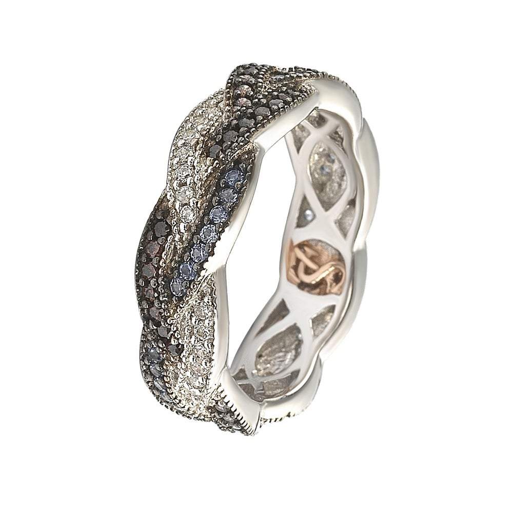 Suzy Levian Sterling Silver Cubic Zirconia Crossover Eternity Band