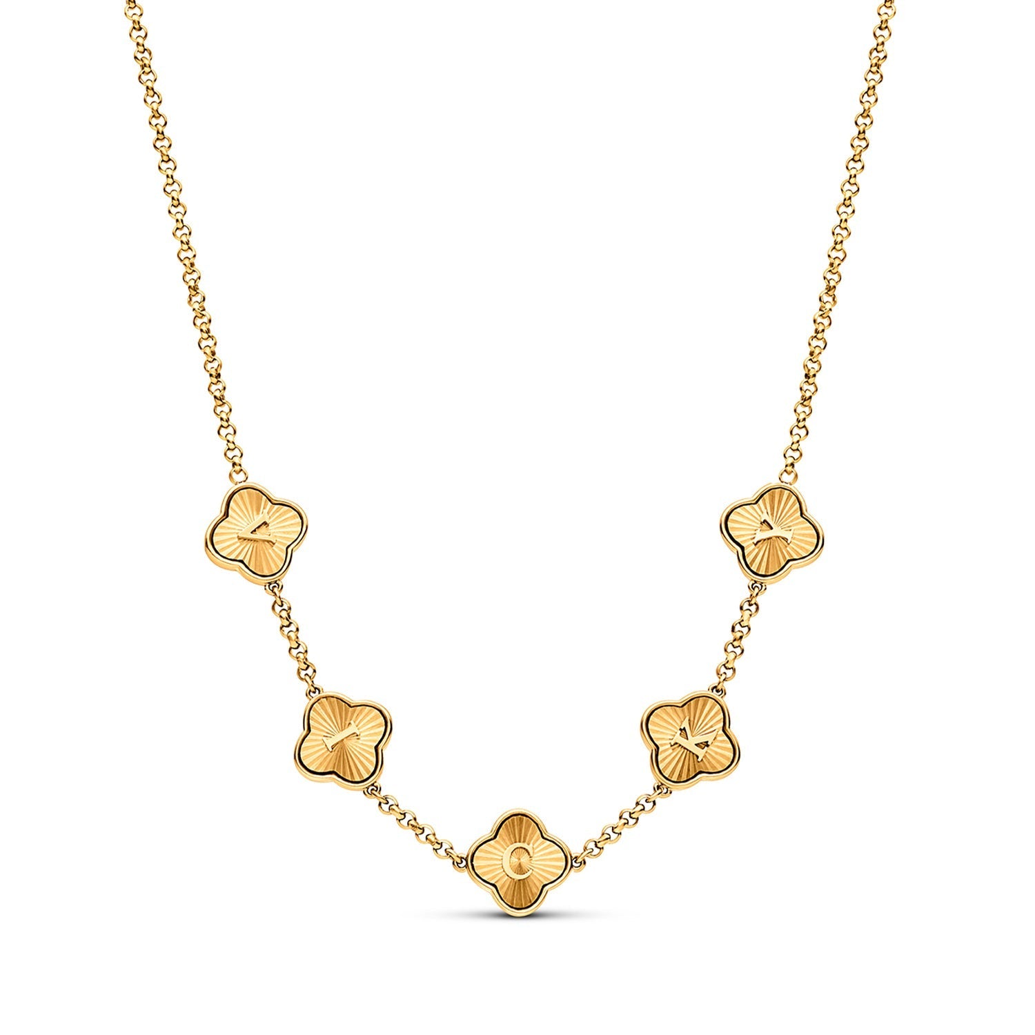 Textured Clover Custom Name Necklace (Gold)