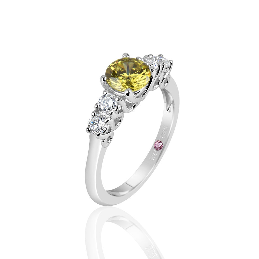 Suzy Levian Sterling Silver Yellow & White Cubic Zirconia 5 Stone Engagement Ring