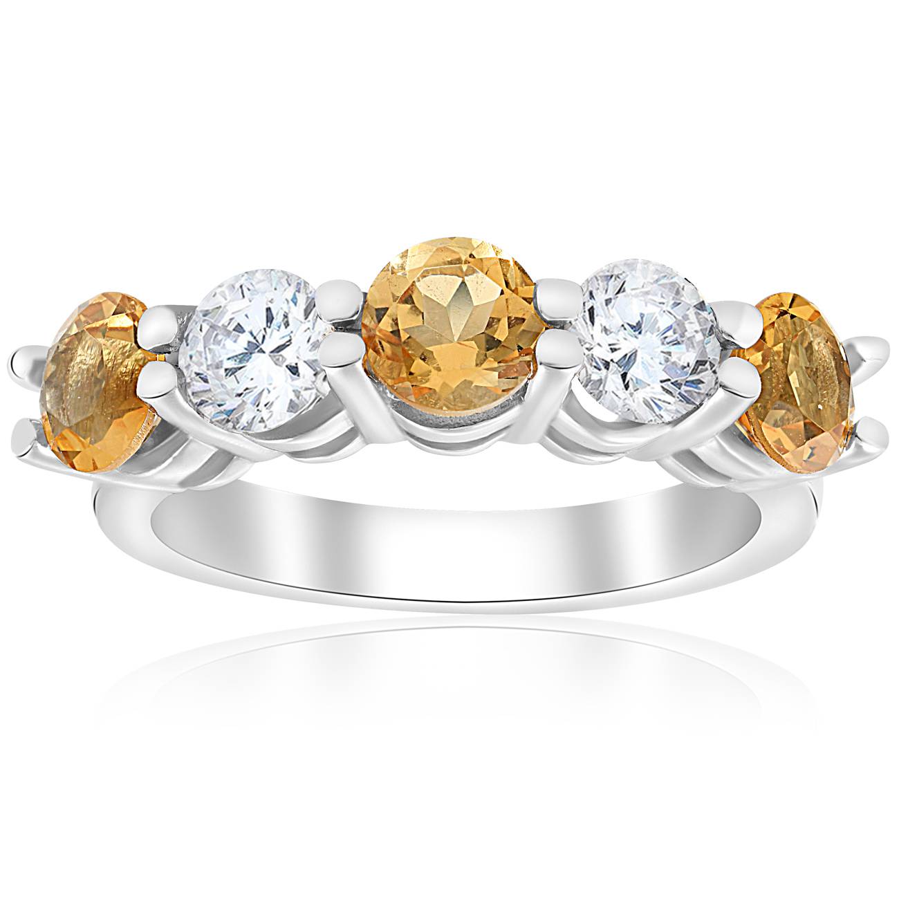 2 1/2 CT Citrine & Diamond 5-Stone Ring 14K White Gold