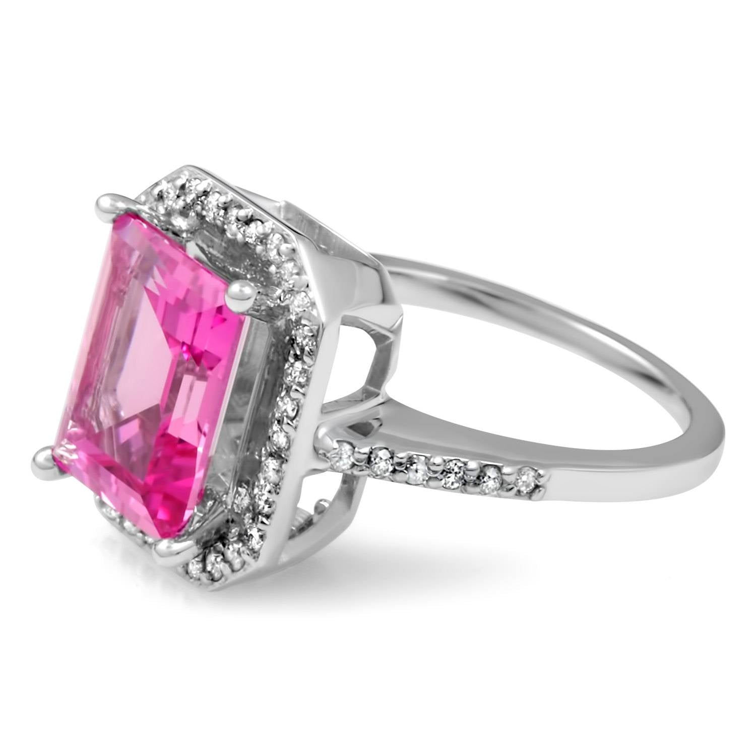 4 1/2 CT Pink Topaz & Diamond Vintage Halo Engagement Ring White Gold