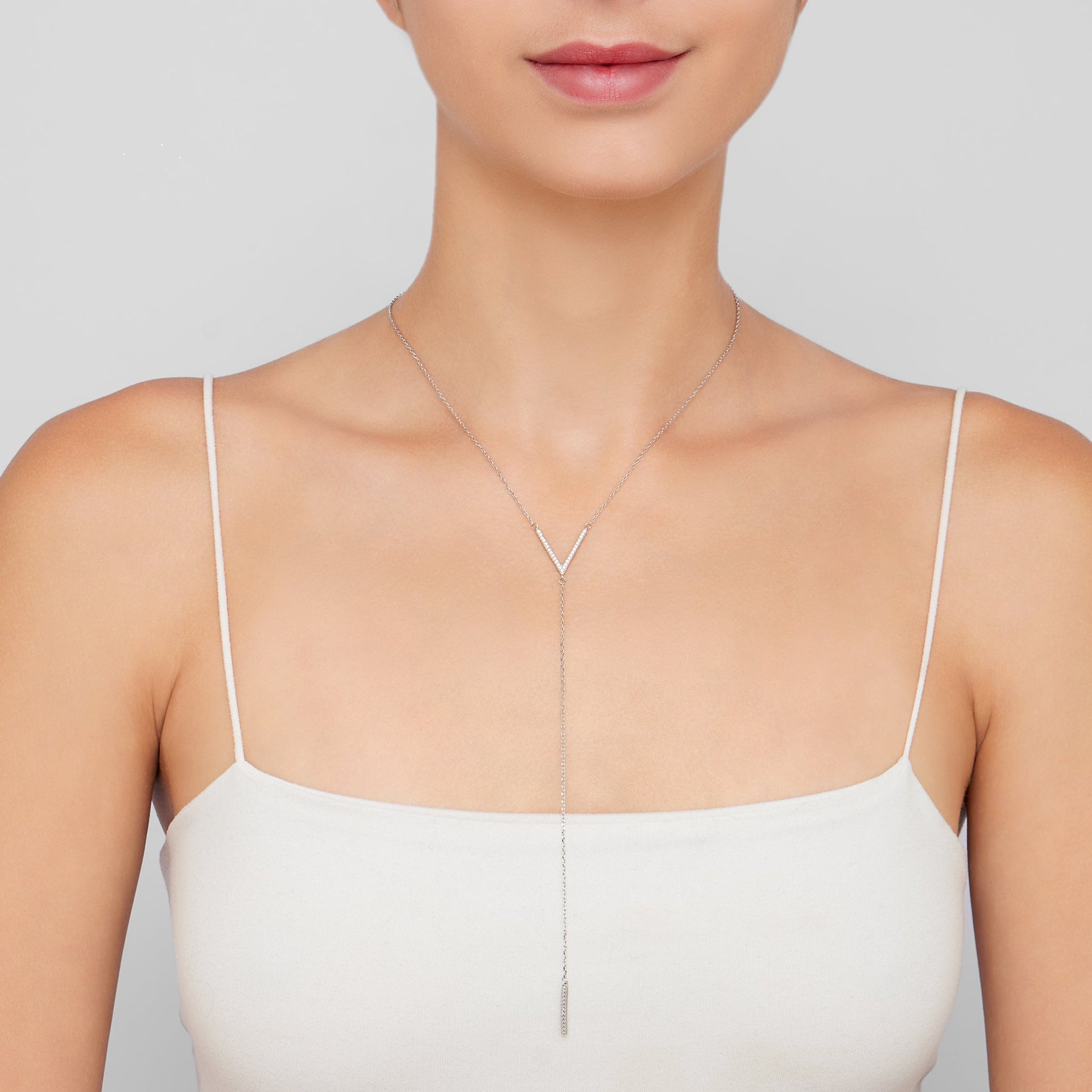 Adornia V Necklace with Drop Chain silver