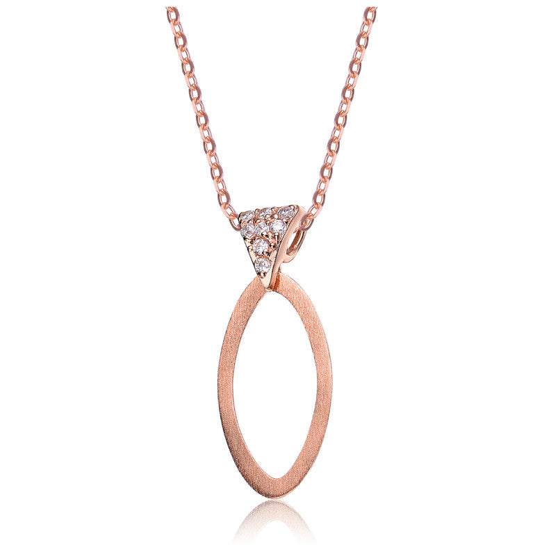 C.z. Sterling Silver Rose Plated Matted Outlined Oval Pendant