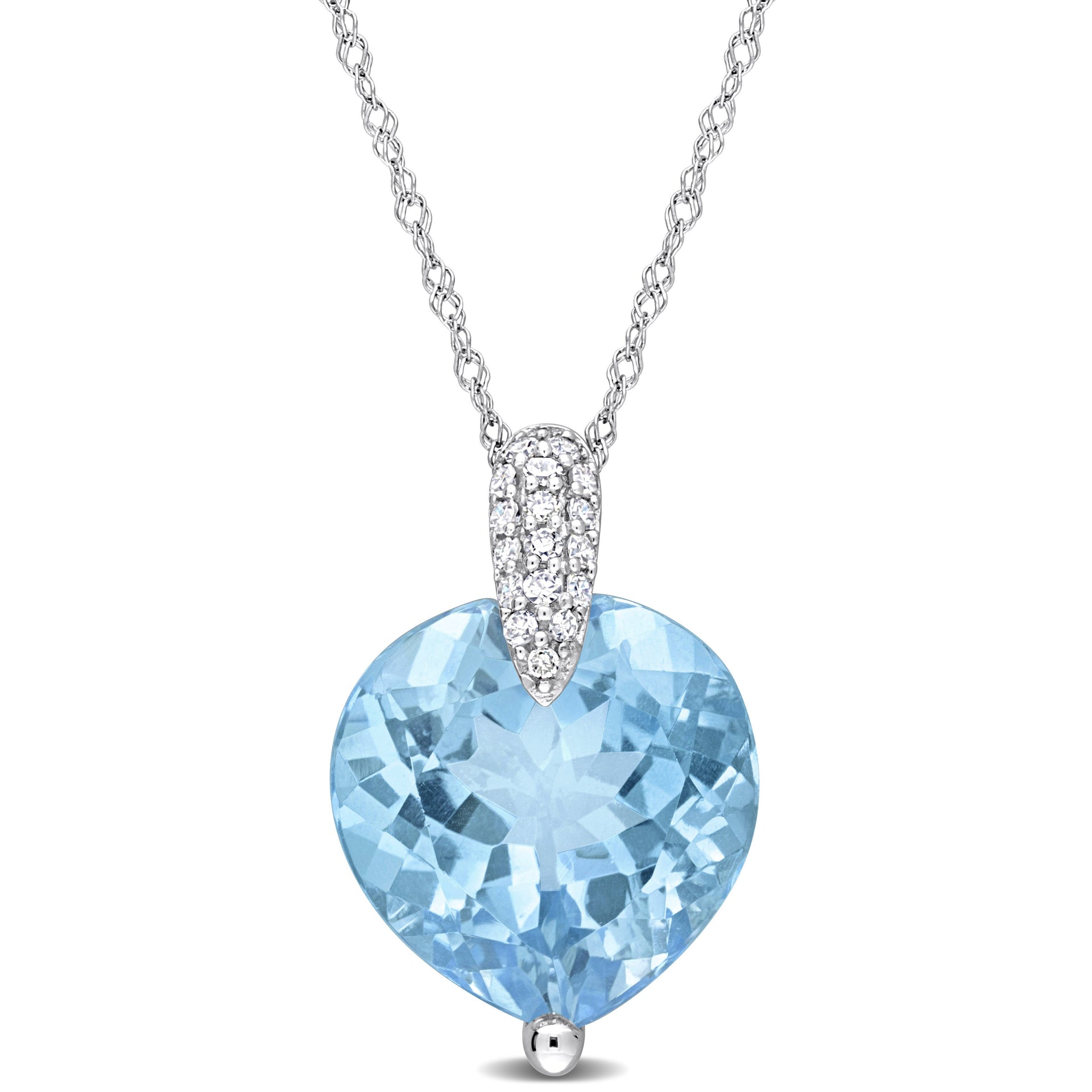 Mimi & Max 7ct TGW Sky-Blue Topaz and 1/10ct TDW Diamond Heart Pendant with Chain in 14k White Gold