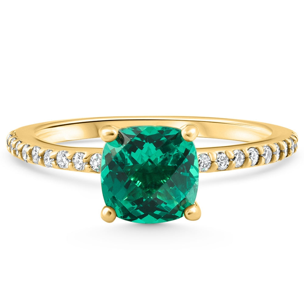 1 3/4ct Cushion Emerald & Diamond Ring Gold Lab Grown