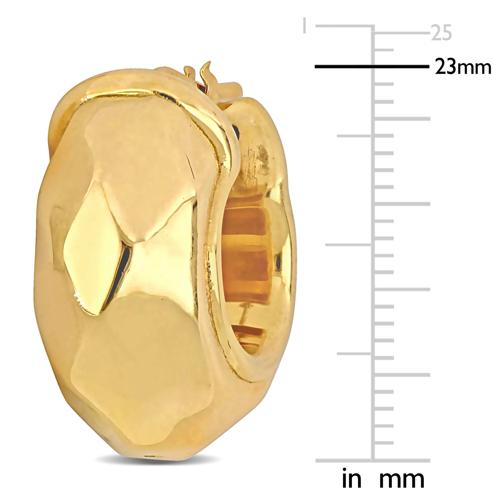 23 MM Wide Diamond Cut Huggie Earrings in Yellow Plated Sterling Silver