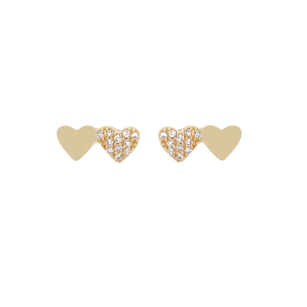 Gold Double Heart Diamond Earrings
