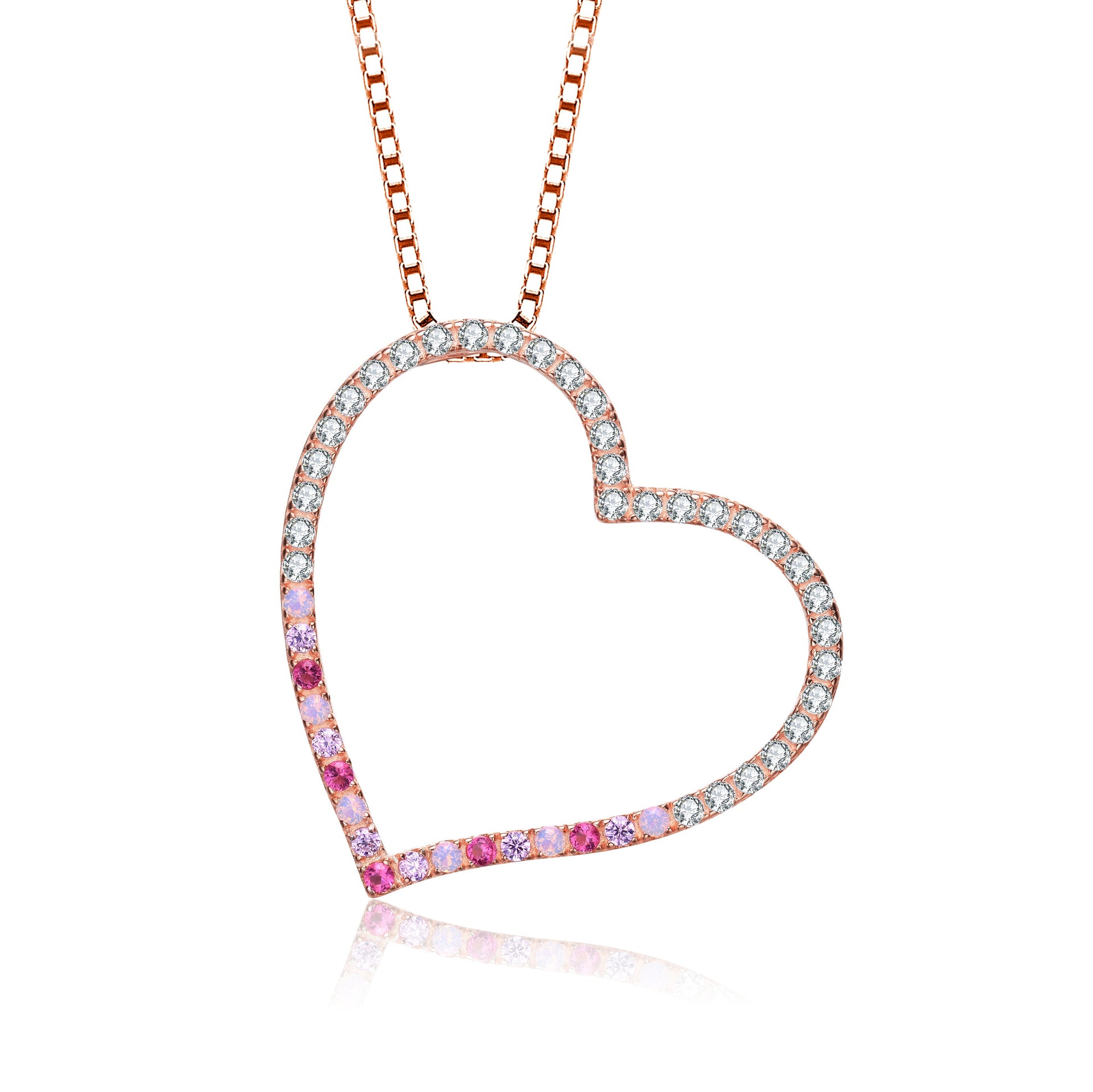 Rose Gold Plated Cubic Zirconia Heart Shape Necklace