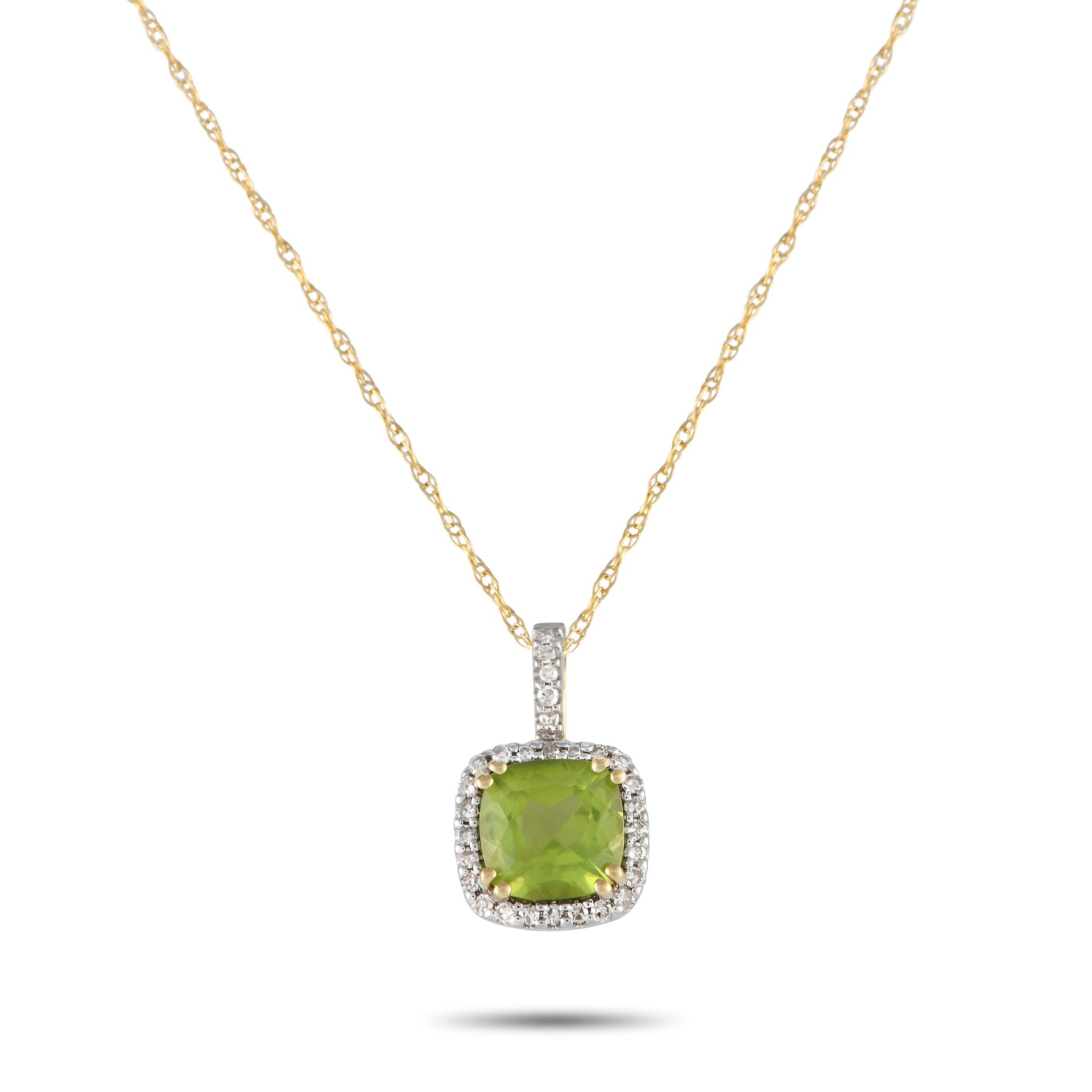 LB Exclusive 14K Yellow Gold 0.09ct Diamond and Peridot Pendant Necklace PD4-16269YPE