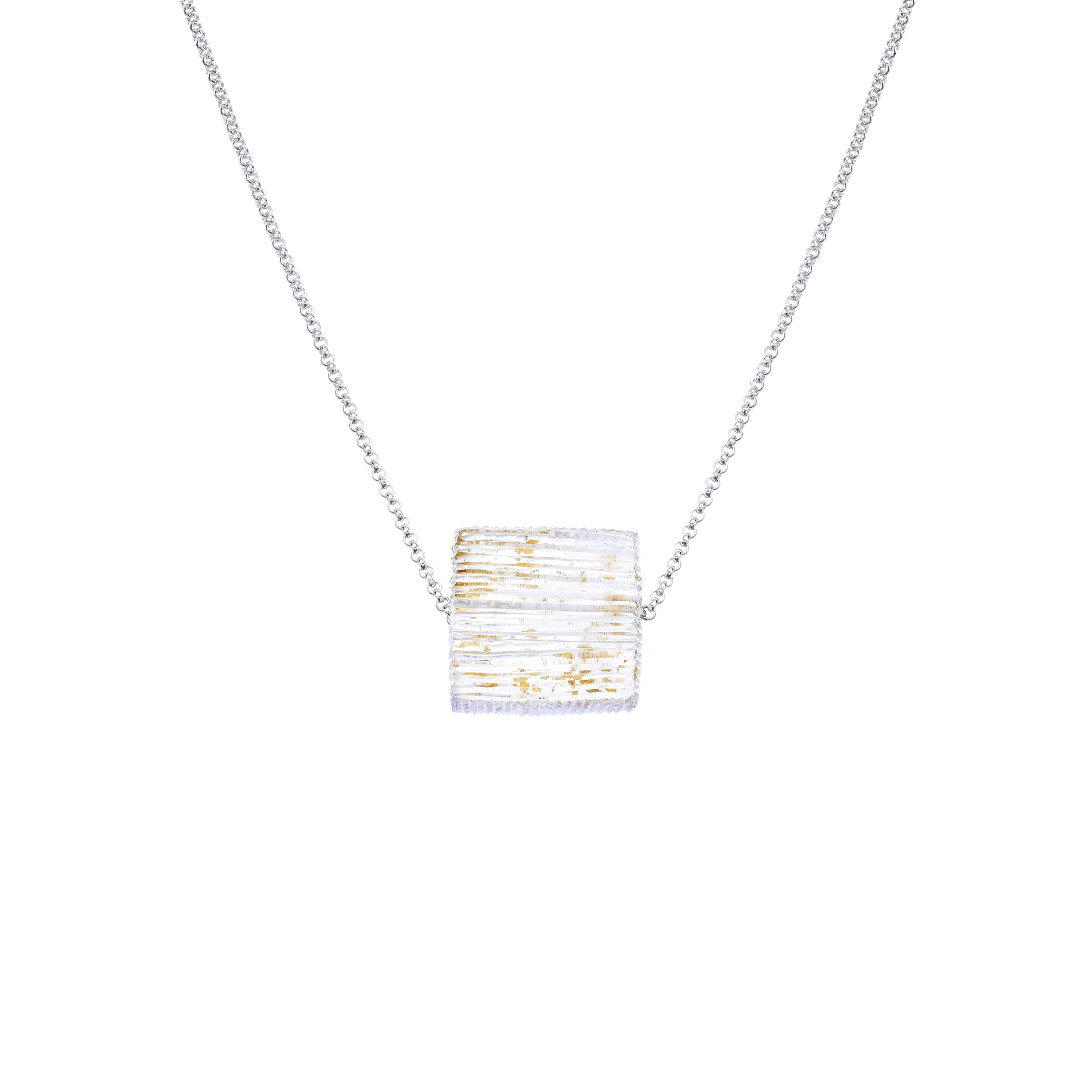 24K Gold Flake Lucite Cube Pendant Necklace