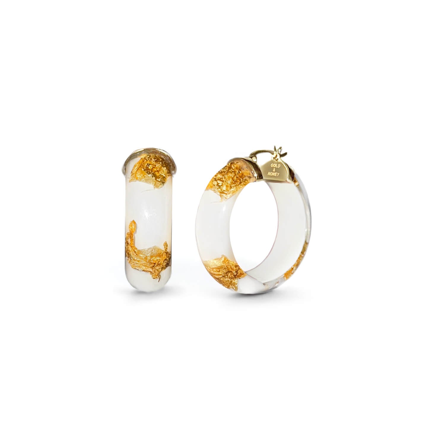 24K Gold Leaf Huggie Hoop Earrings In Dove White