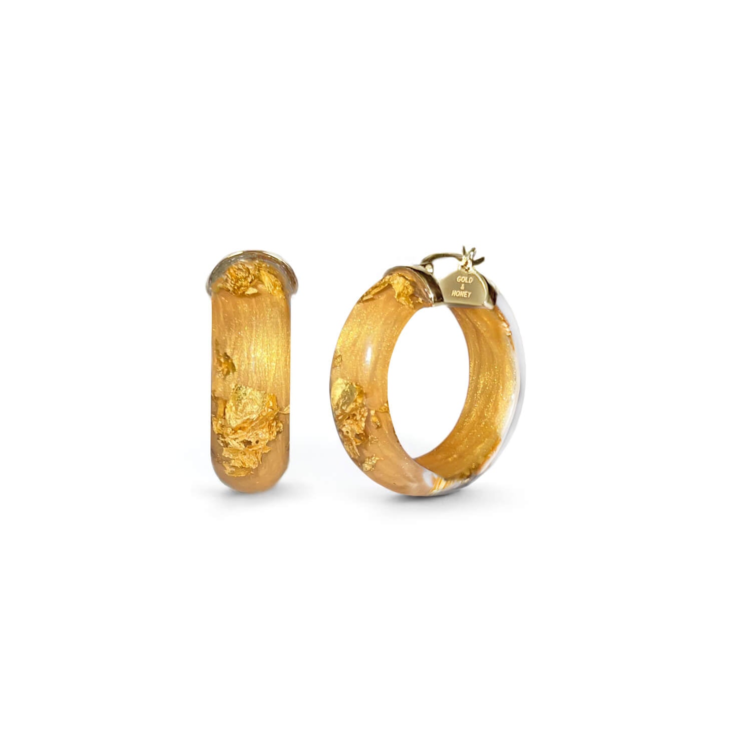 24K Gold Leaf Huggie Hoop Earrings In Golden Nugget