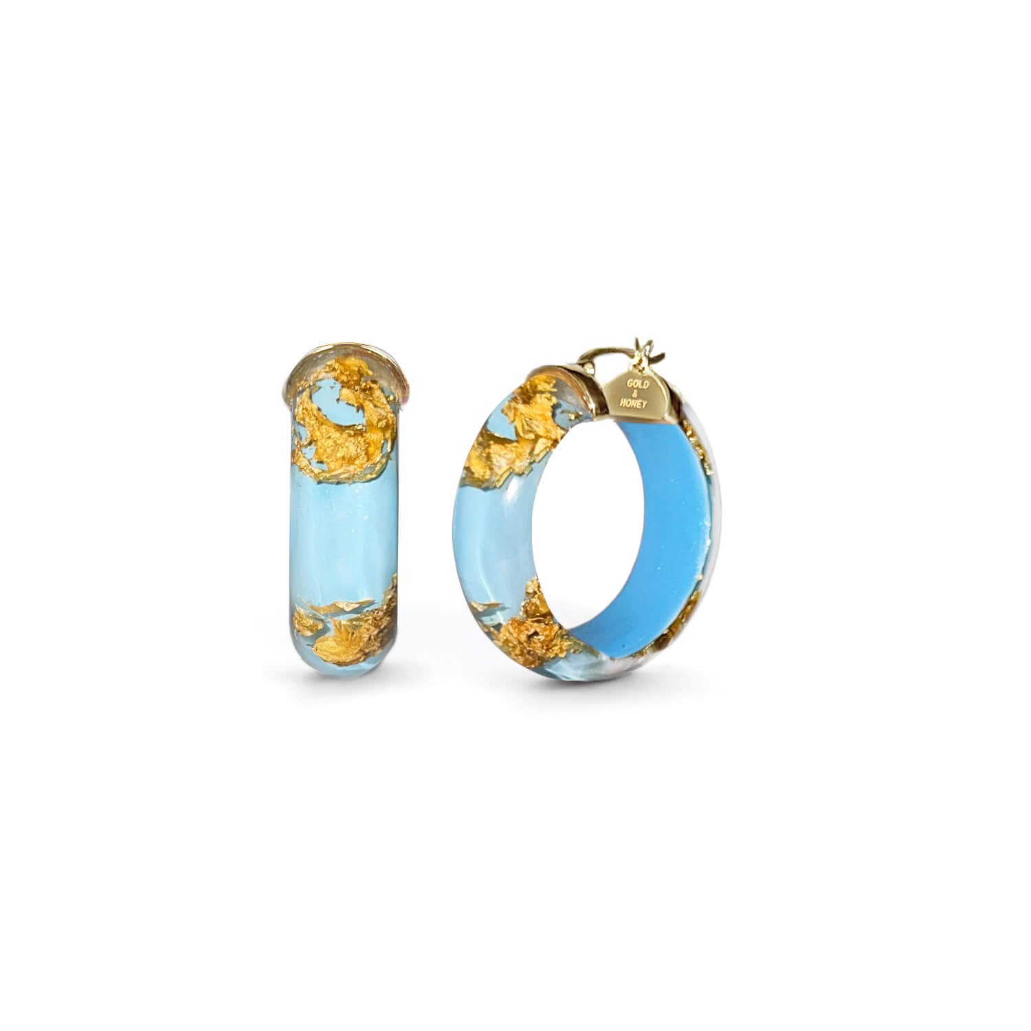 24K Gold Leaf Huggie Hoop Earrings In Ice Blue