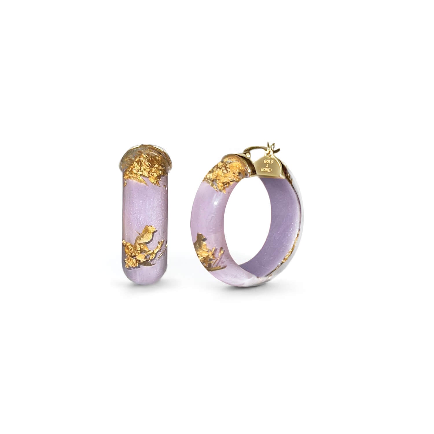 24K Gold Leaf Huggie Hoop Earrings In Lavender