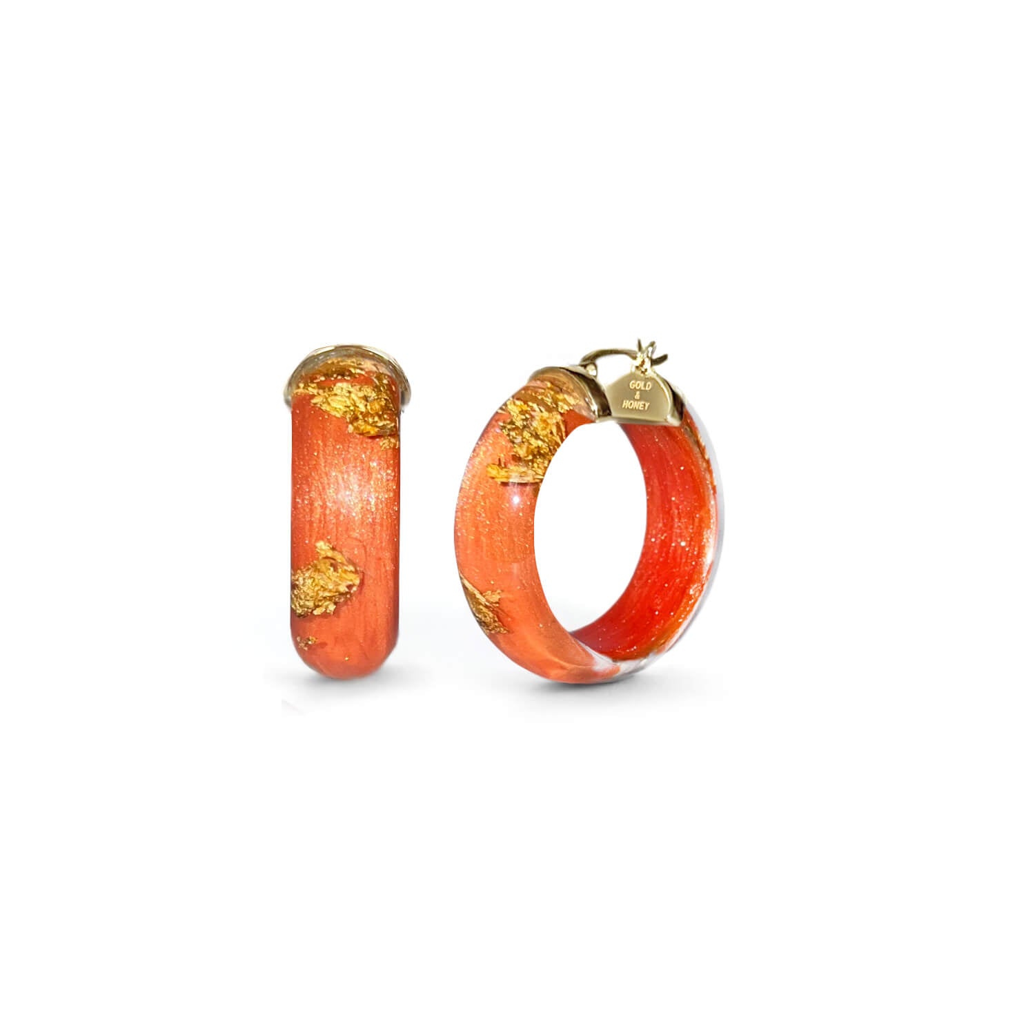 24K Gold Leaf Huggie Hoop Earrings In Orange