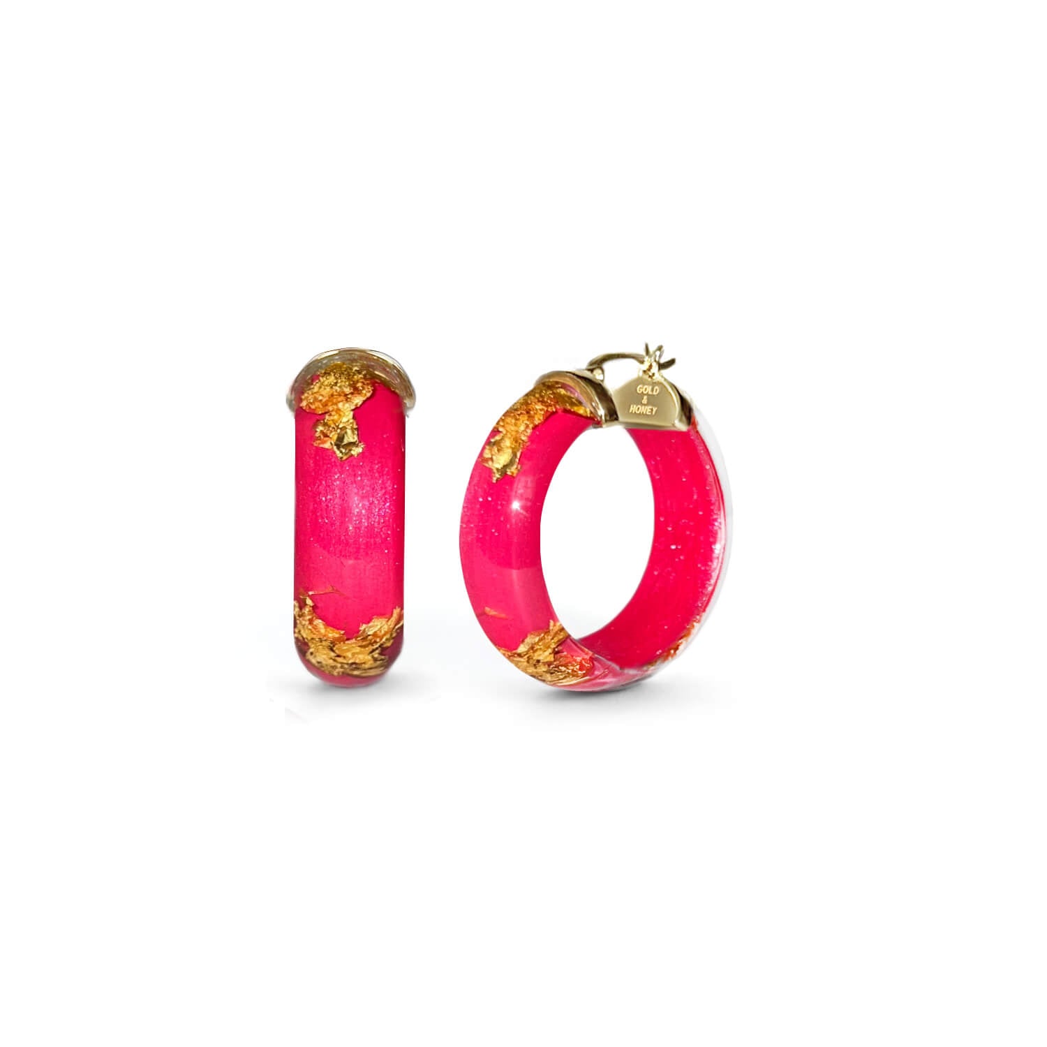 24K Gold Leaf Huggie Hoop Earrings In Pink