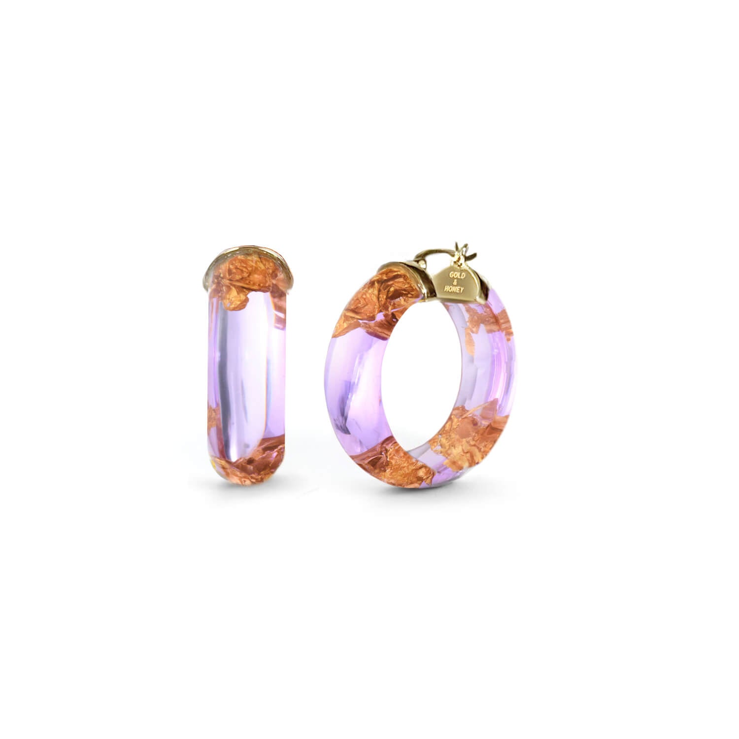 24K Gold Leaf Huggie Hoop Earrings In Purple