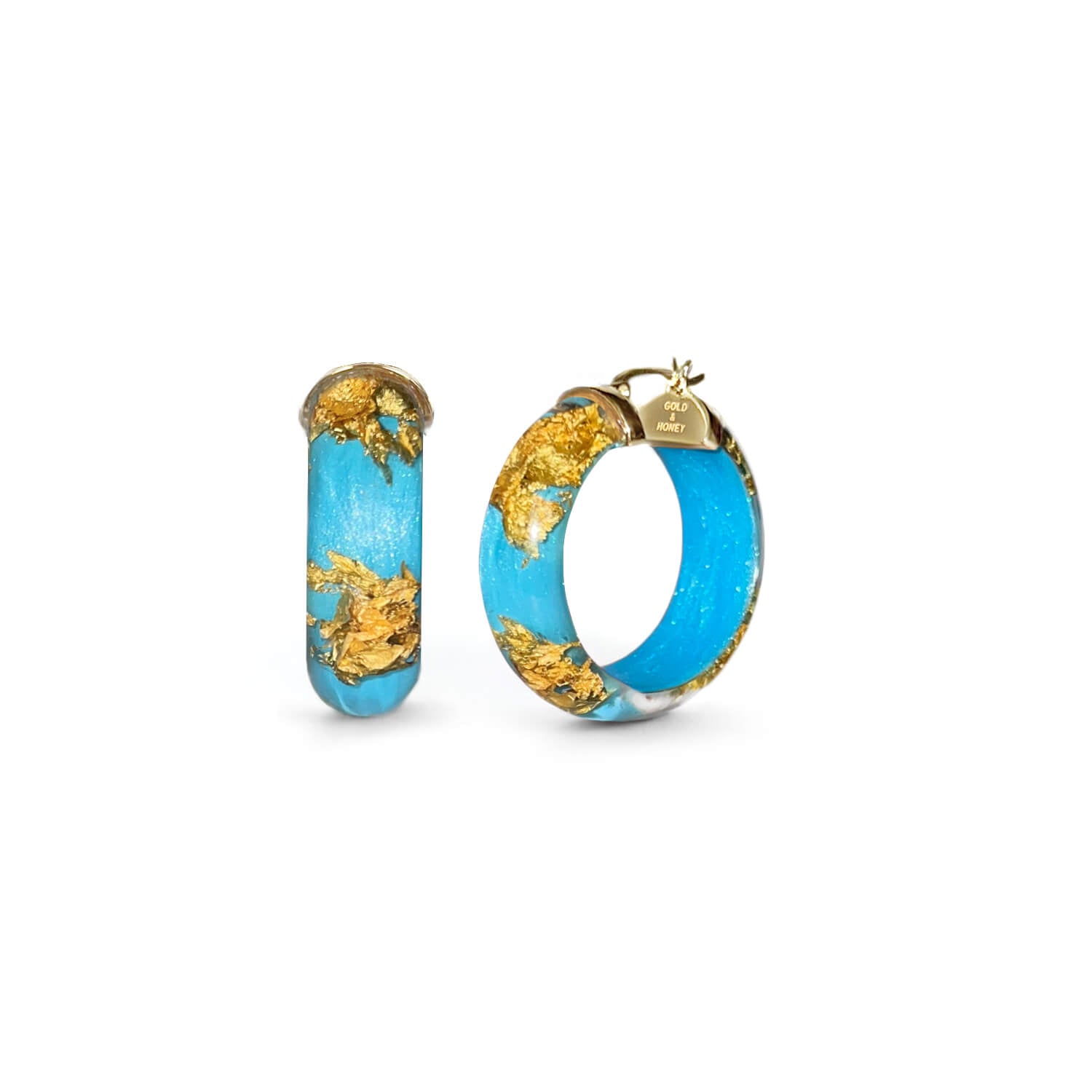 24K Gold Leaf Huggie Hoop Earrings In Turquoise