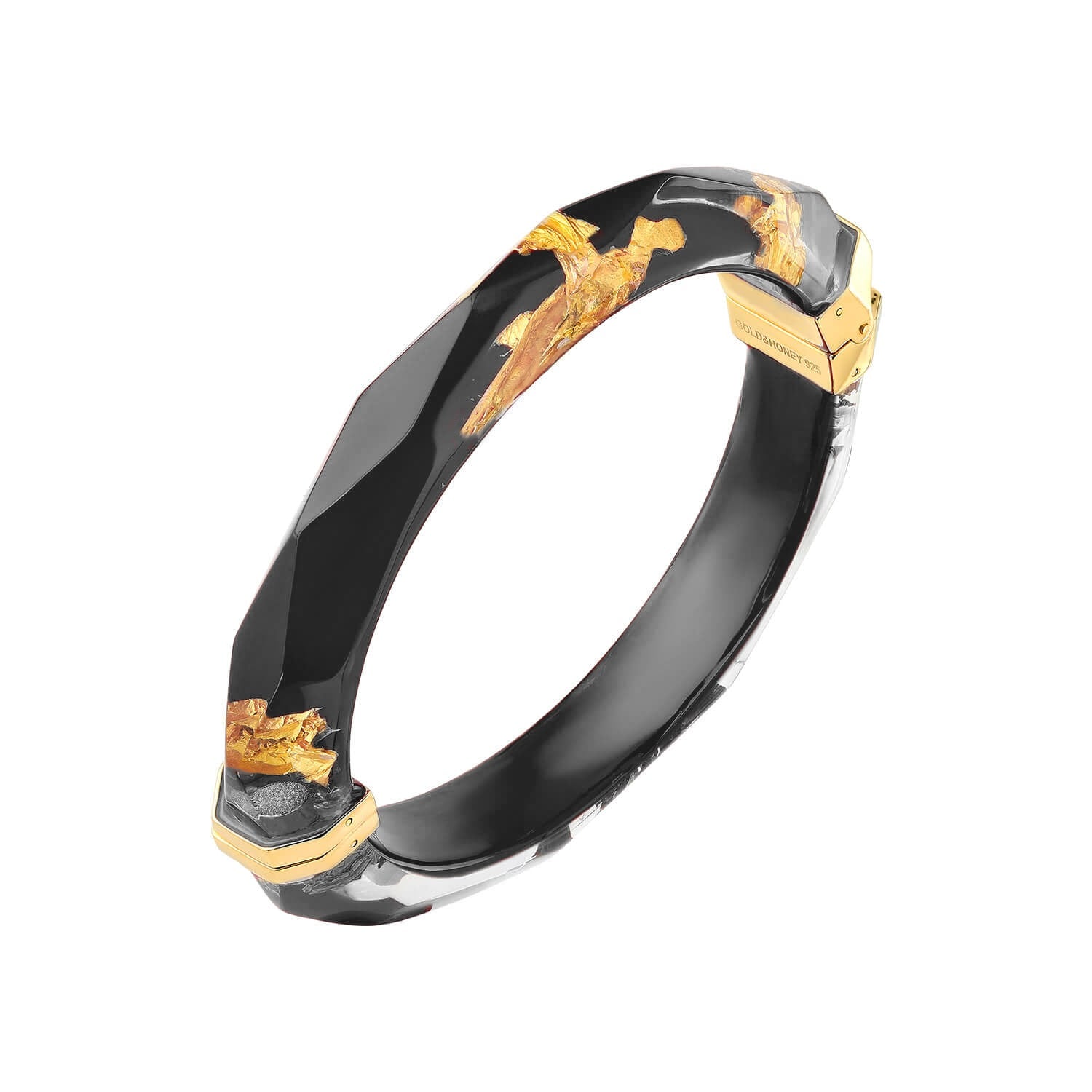 24K Gold Leaf Lucite Bangle In Black
