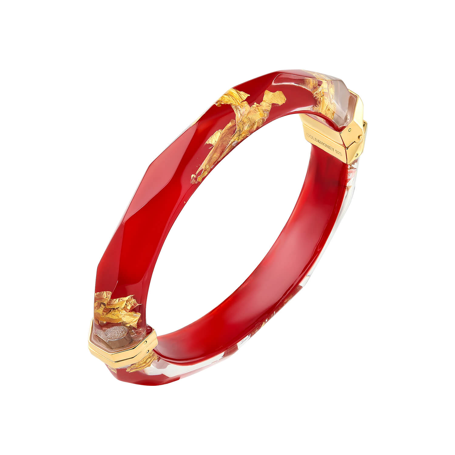 24K Gold Leaf Lucite Bangle In Carnelian Red