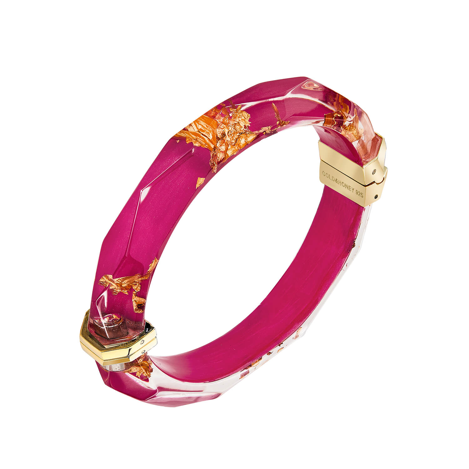 24K Gold Leaf Lucite Bangle In Deep Pink Dahlia
