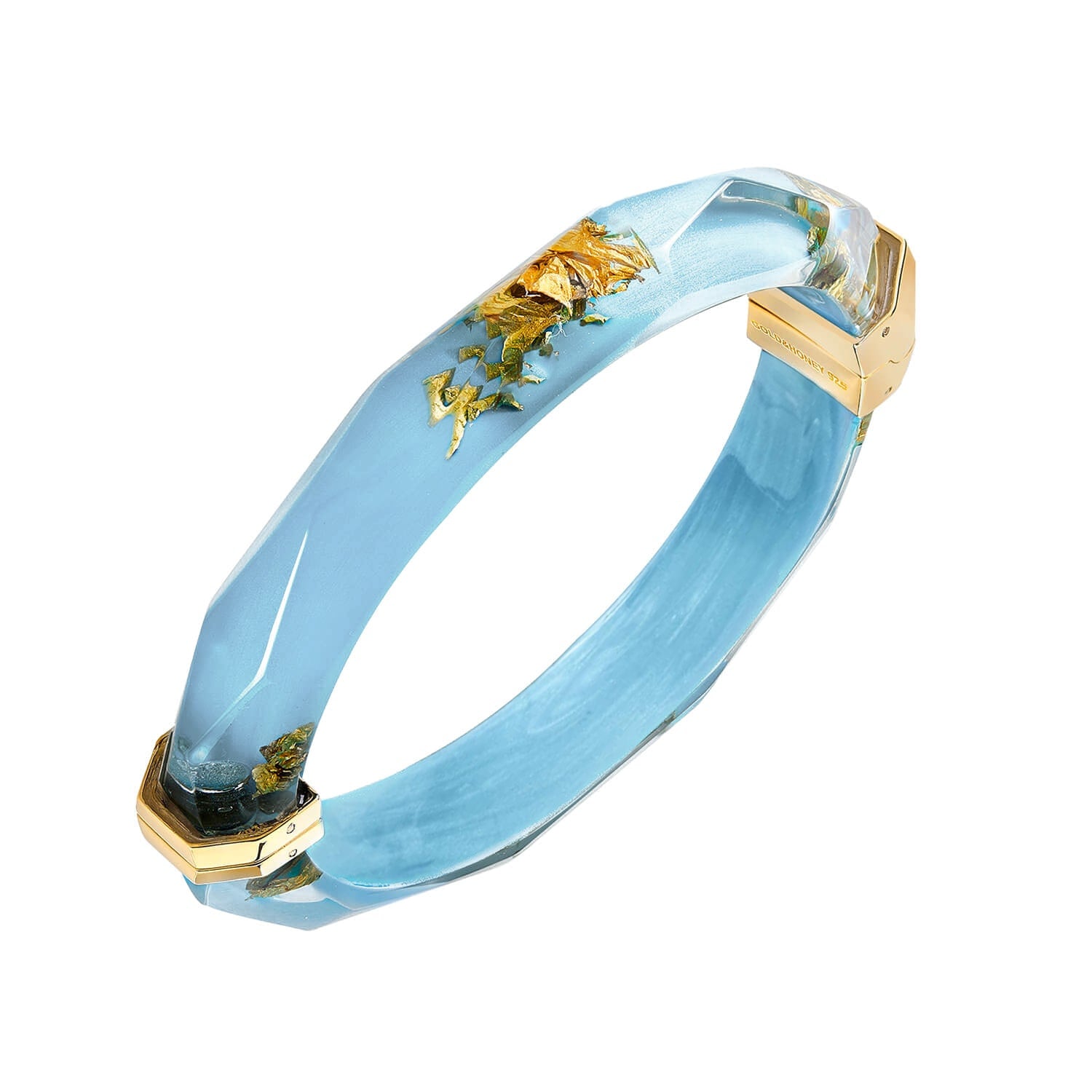 24K Gold Leaf Lucite Bangle In Ice Blue