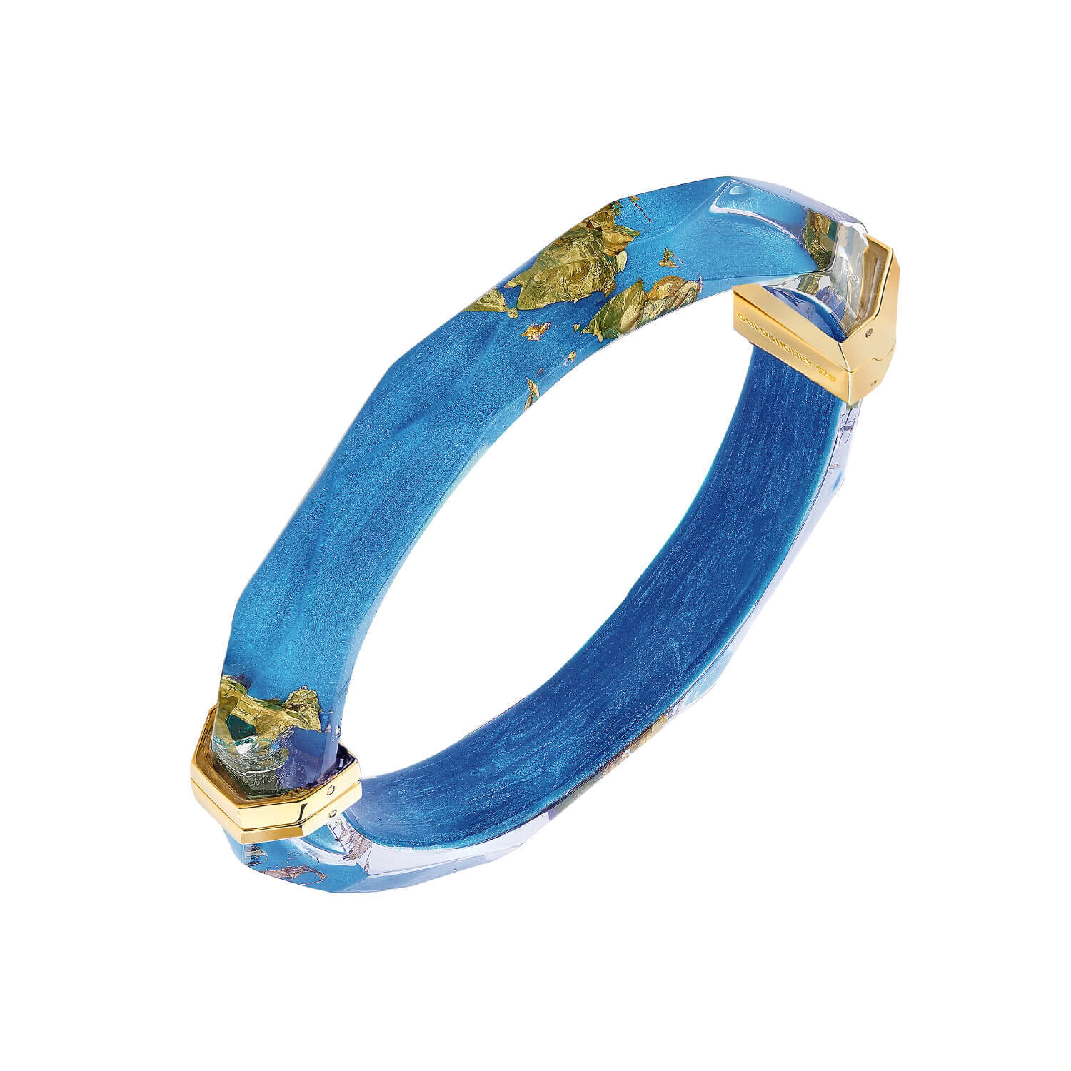 24K Gold Leaf Lucite Bangle In Santorini Blue