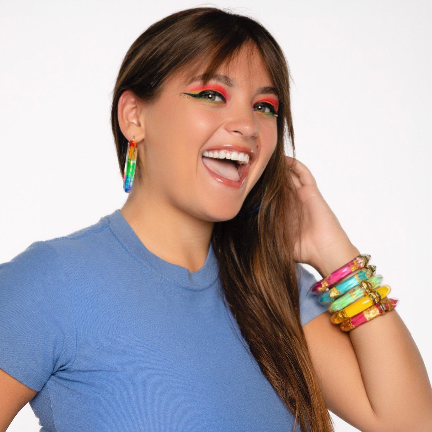 24K Gold Leaf Lucite Bangle In Santorini Blue